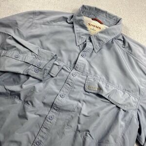 Simms COR3 Fishing Pearl Snap Shirt Blue Long Sleeve Vented Men's Size X-Large